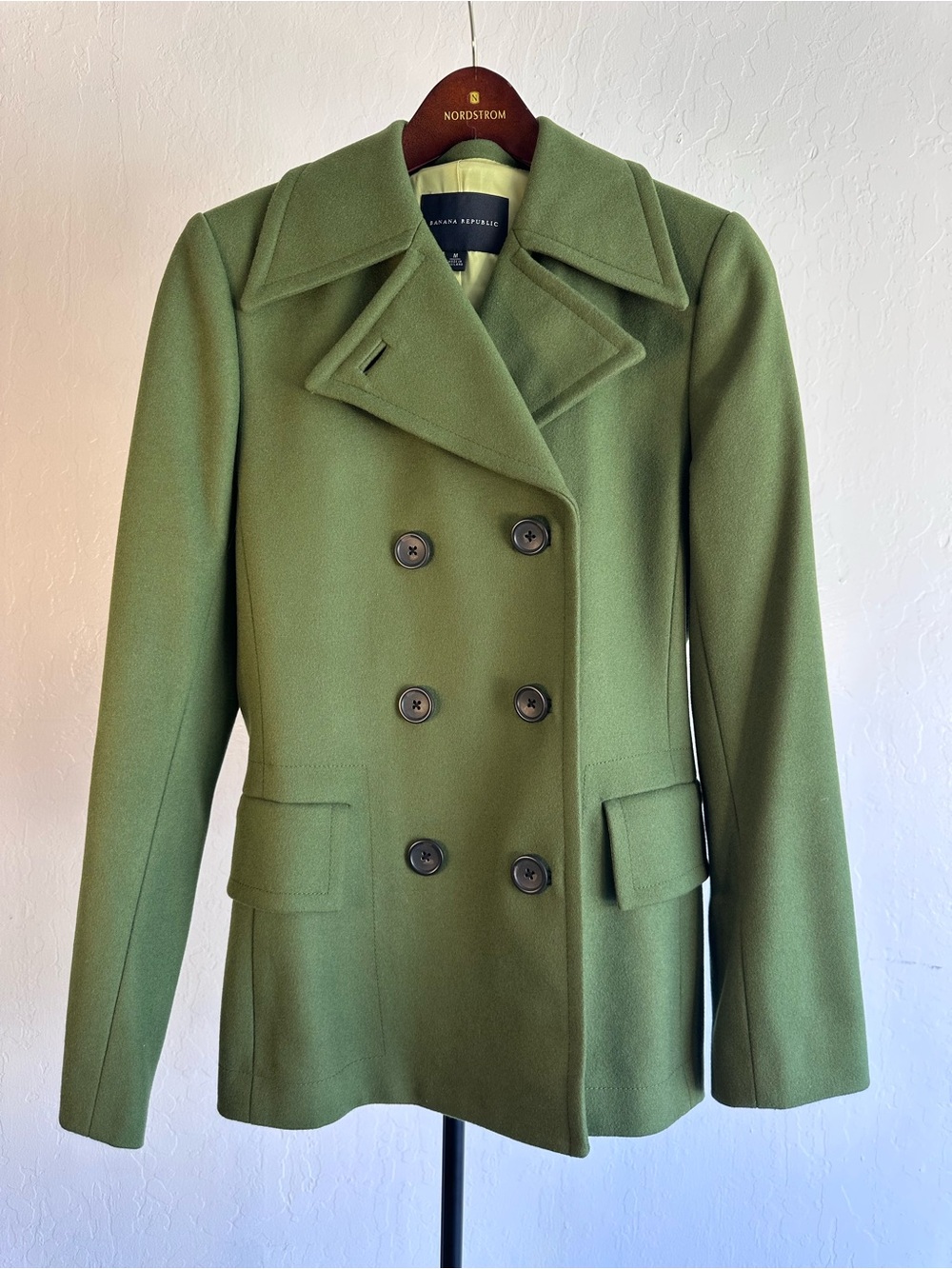 Banana Republic Olive Green Double-Breasted Wool Peacoat
